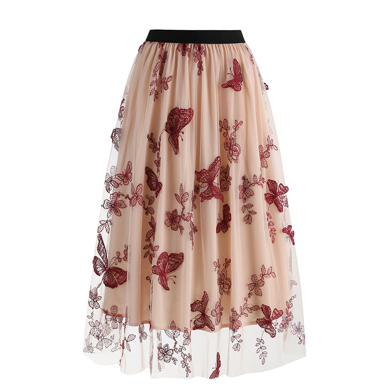 Women's Mesh Butterfly Embroidered Skirt