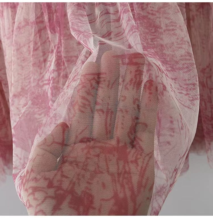 Ink Printing Skirt Elastic Waist Stitching Yarn