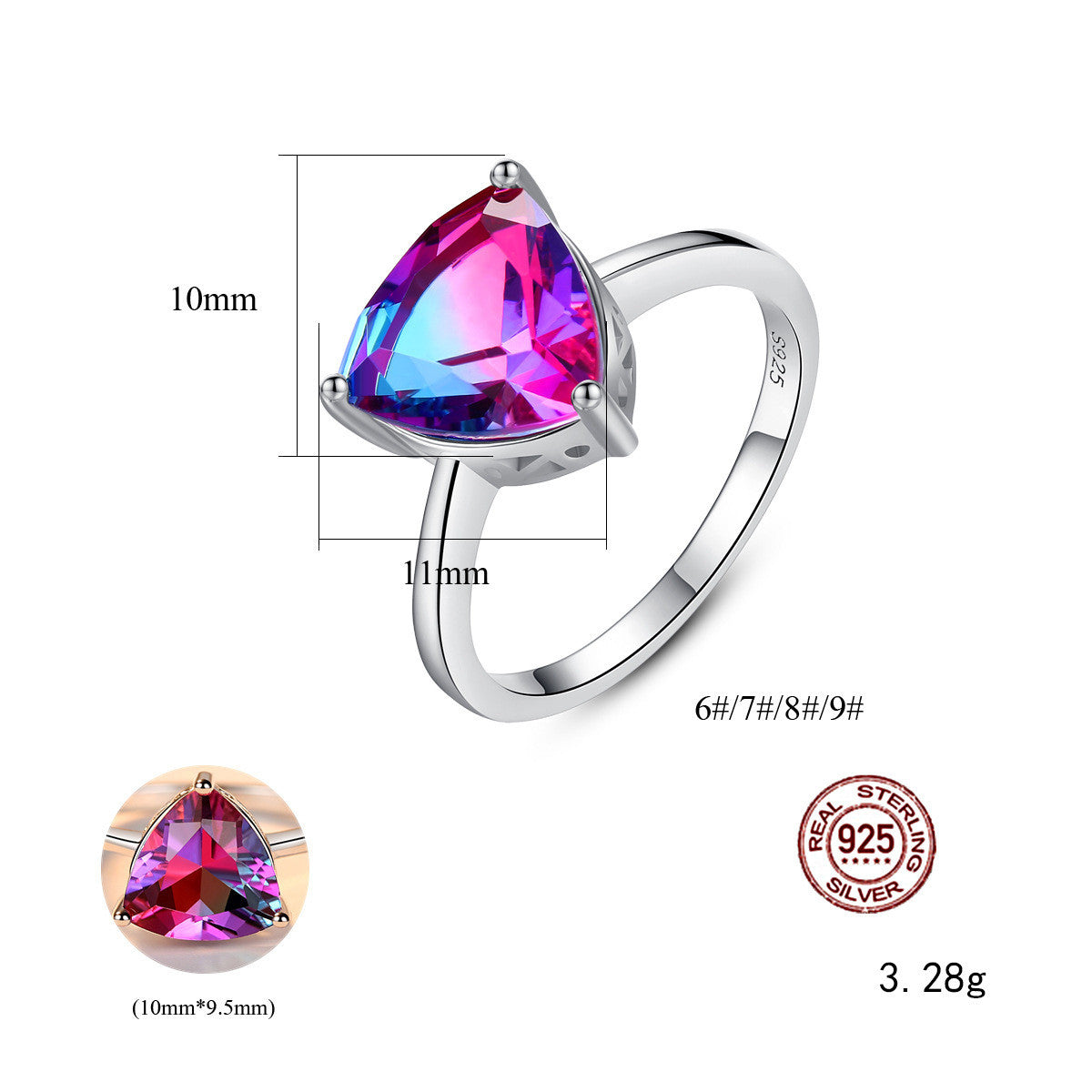 S925 Sterling Silver Ring Rainbow Stone Jewelry Ring For Women