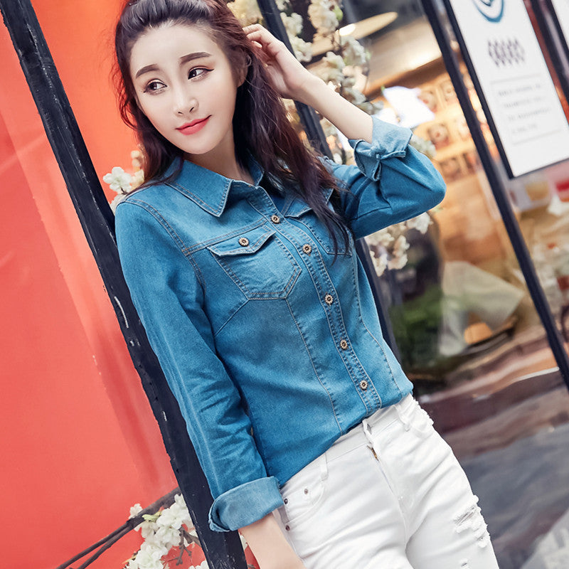 All-Match Casual Slim-Fit Solid Denim Shirt