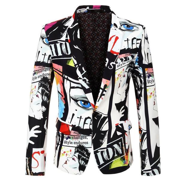 Men Printed Jacket Single Row One Button