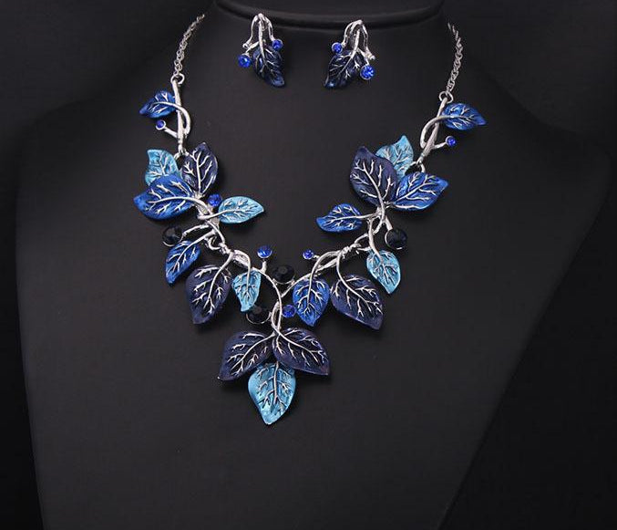 Women Europe and the United States big jewelry sets, color leaves, short clavicle necklace, bridal dress, female fashion accessories wholesale