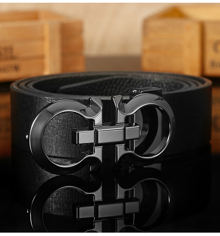 Belt male leather smooth buckle top layer cowhide