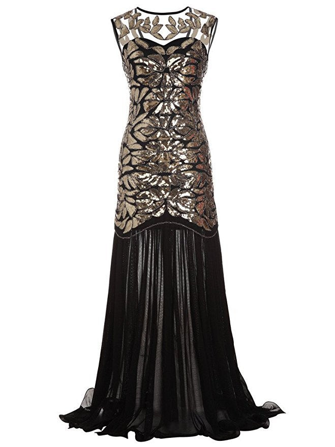 Beaded mesh gauze sequin evening dress