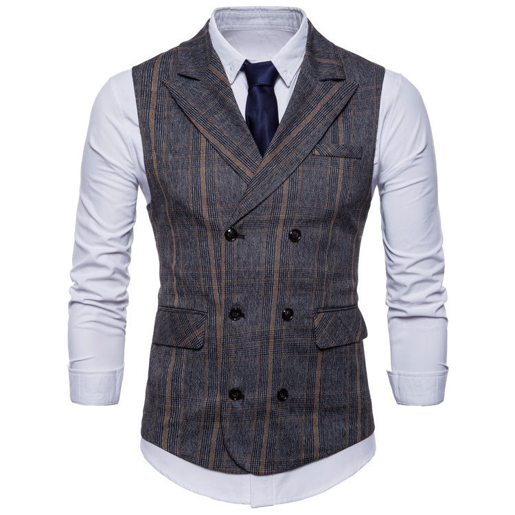 Double-breasted retro checked vest