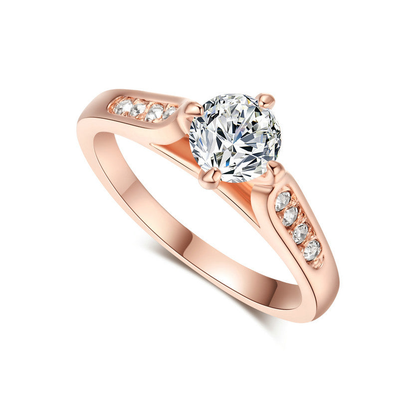 Women Classic foreign hot hand decorated Korean minimalist engagement rose gold plated ring Nvjie high-grade zircon wholesale