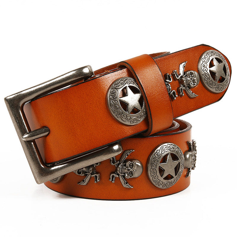 Unisex Men's And Women's Leather Belt With Rivets