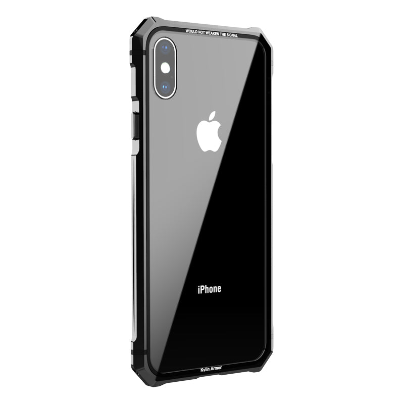 Transparent tempered glass phone case with super strong shock proof metal phone case for iphone and android mobiles