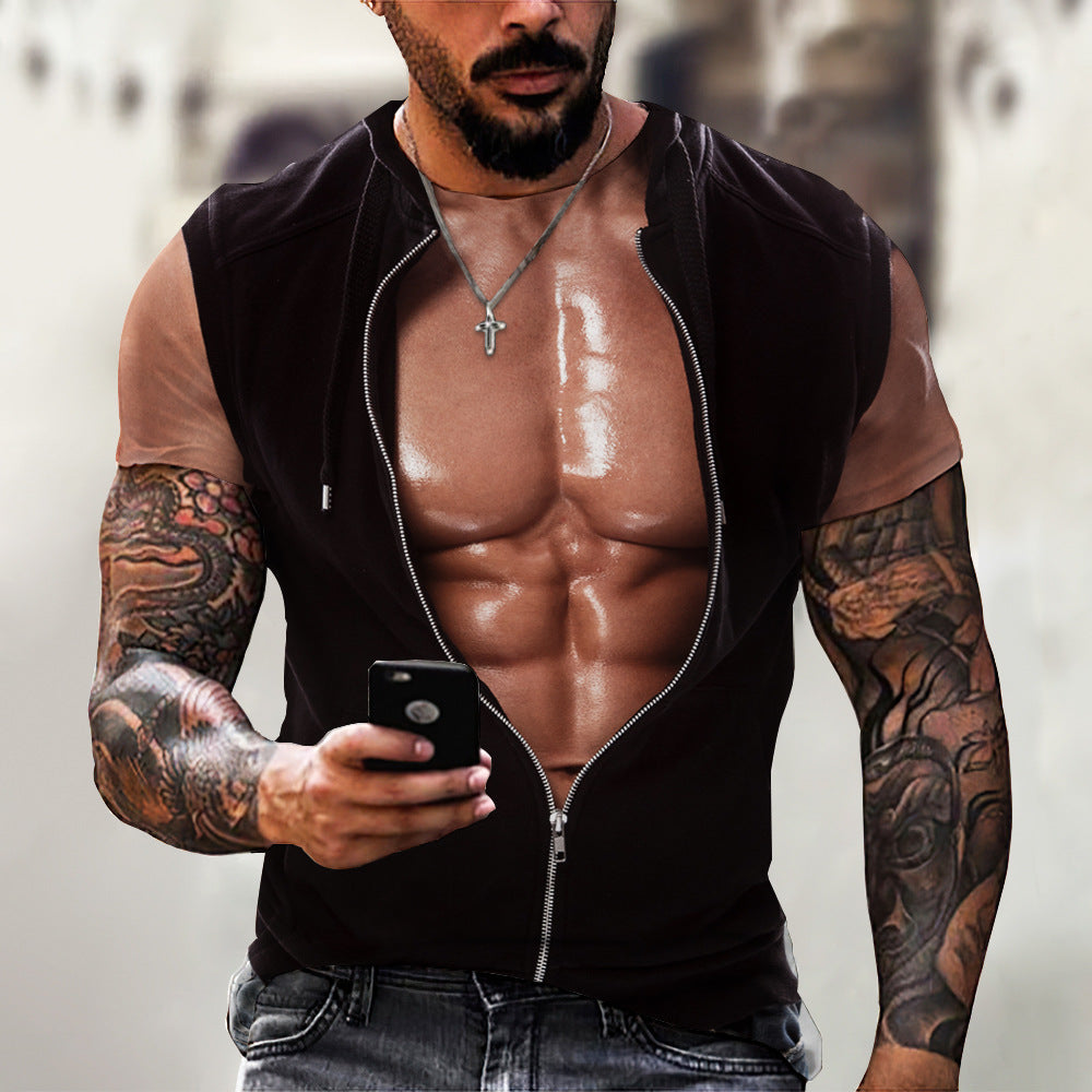 New Personality Pattern Muscle 3D Digital Printing Short-Sleeved T-Shirt