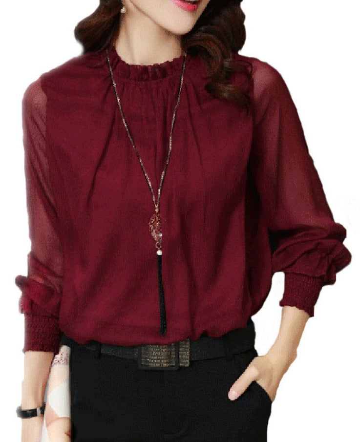 Chiffon fashion versatile sexy big size small stand collar