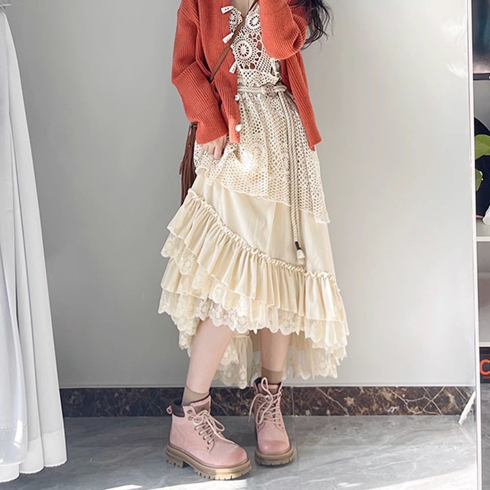 Velvet Dress Thick Lace Large Skirt Tiered Skirt