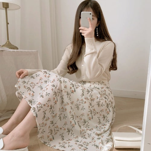 Women's Summer Mid-length High Waist Drooping Chiffon Dress