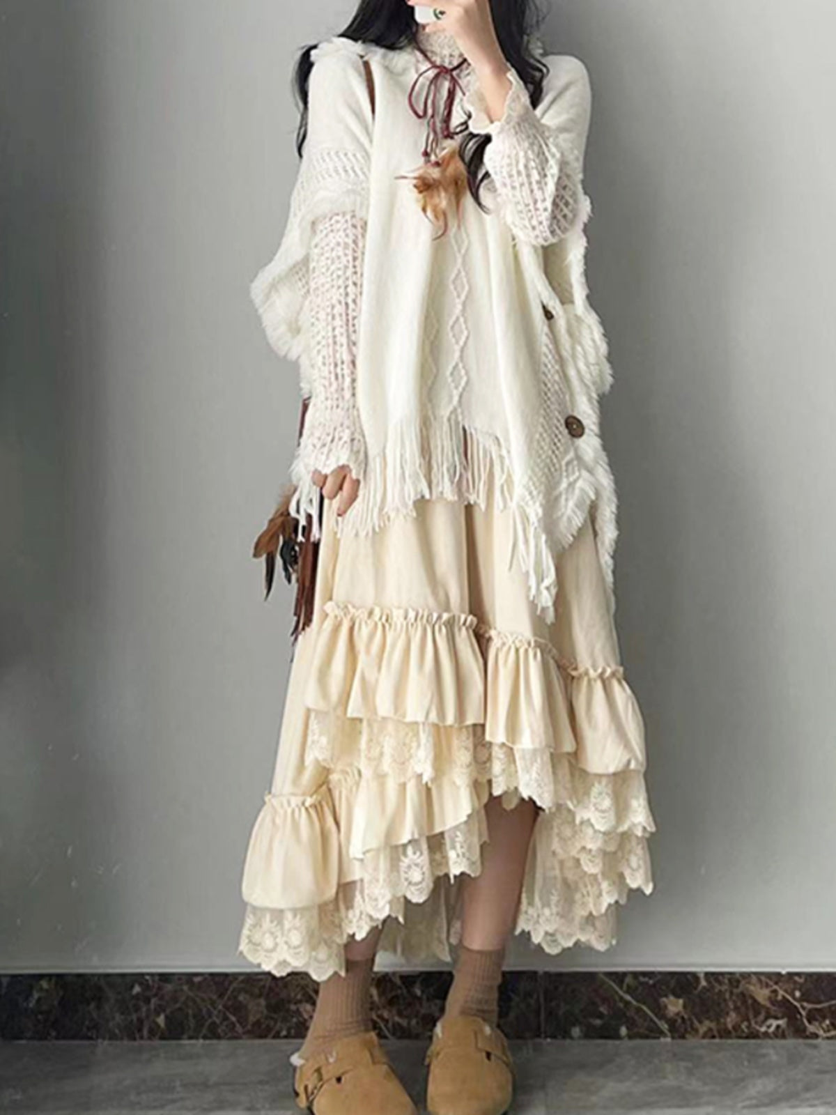 Velvet Dress Thick Lace Large Skirt Tiered Skirt