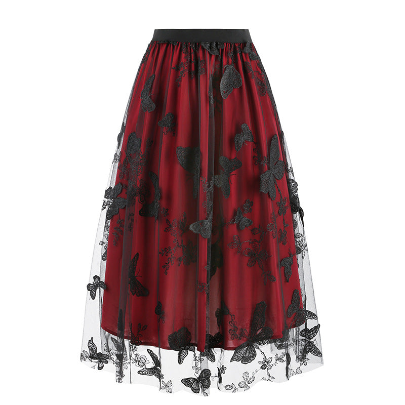 Women's Mesh Butterfly Embroidered Skirt