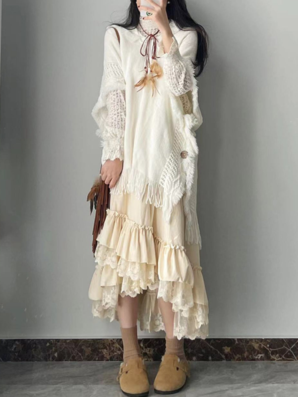 Velvet Dress Thick Lace Large Skirt Tiered Skirt