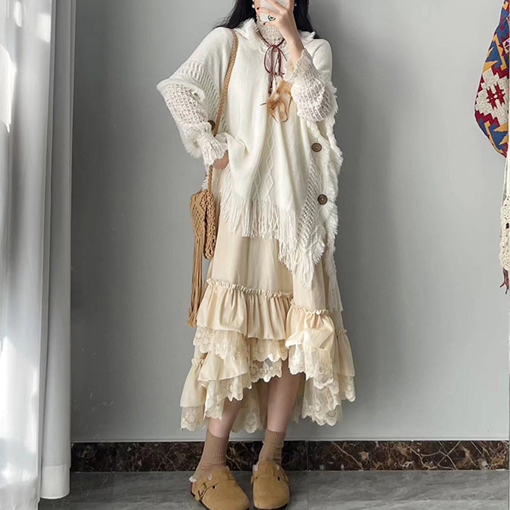 Velvet Dress Thick Lace Large Skirt Tiered Skirt