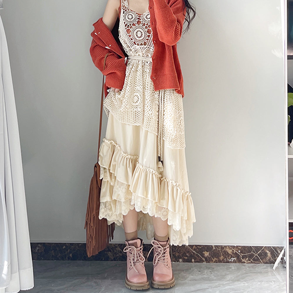 Velvet Dress Thick Lace Large Skirt Tiered Skirt