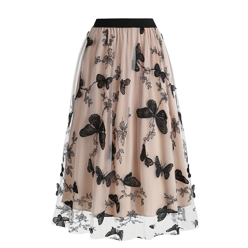 Women's Mesh Butterfly Embroidered Skirt
