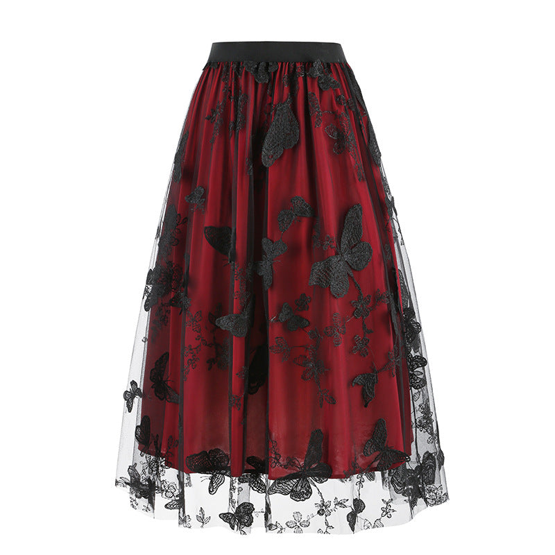 Women's Mesh Butterfly Embroidered Skirt