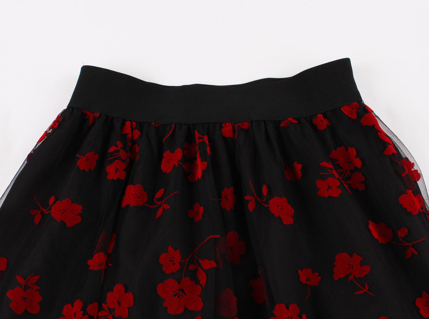 Mesh Double Layer Flock Printing Big Hem Skirt