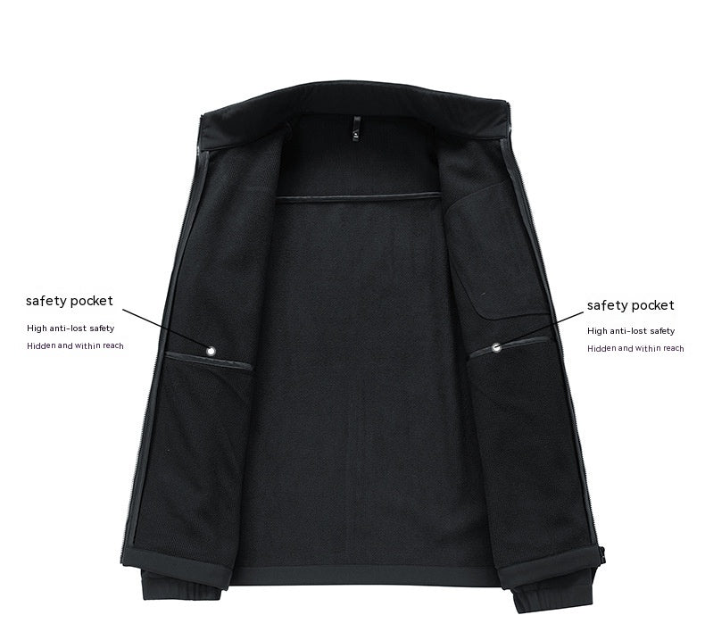 Soft Shell Windproof Waterproof Autumn And Winter Fleece-lined Stand-up Collar Thermal Jacket