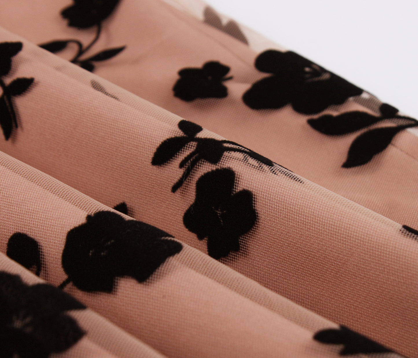 Mesh Double Layer Flock Printing Big Hem Skirt