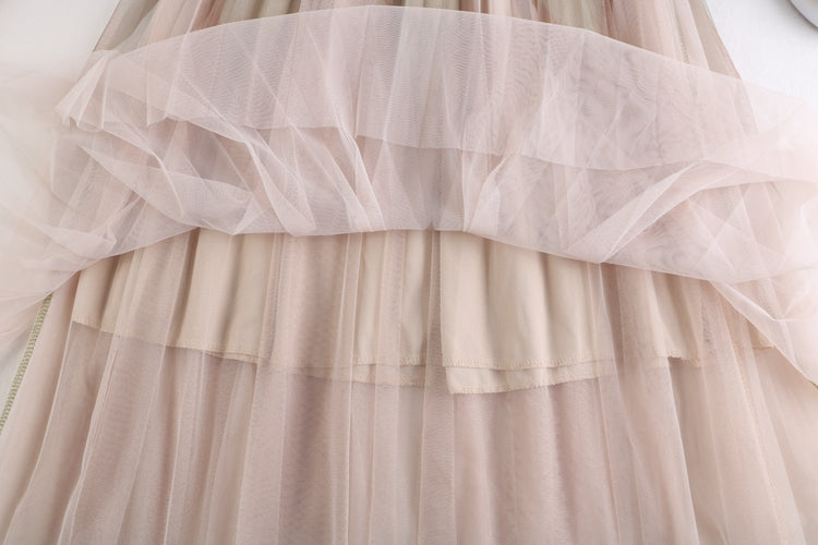 Autumn And Winter Printing Pleated Skirt High Waist Slimming Mesh Color Contrast Patchwork