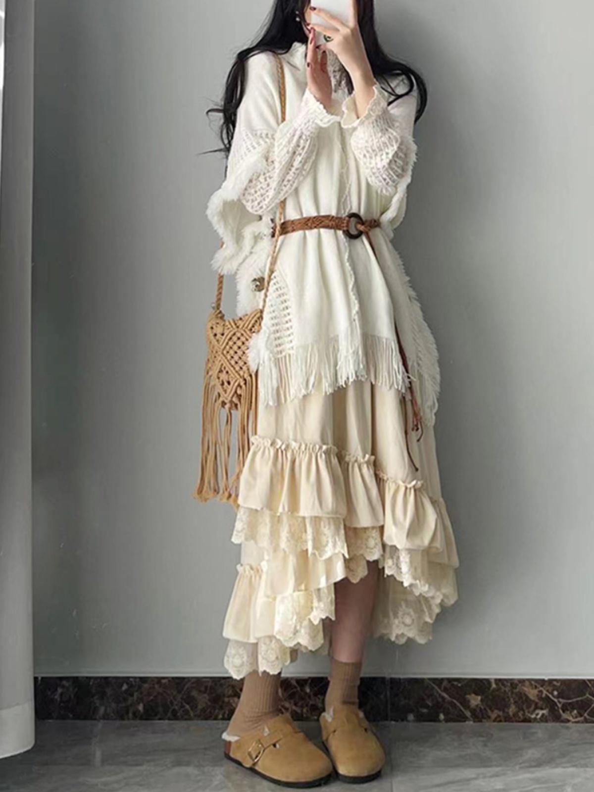 Velvet Dress Thick Lace Large Skirt Tiered Skirt