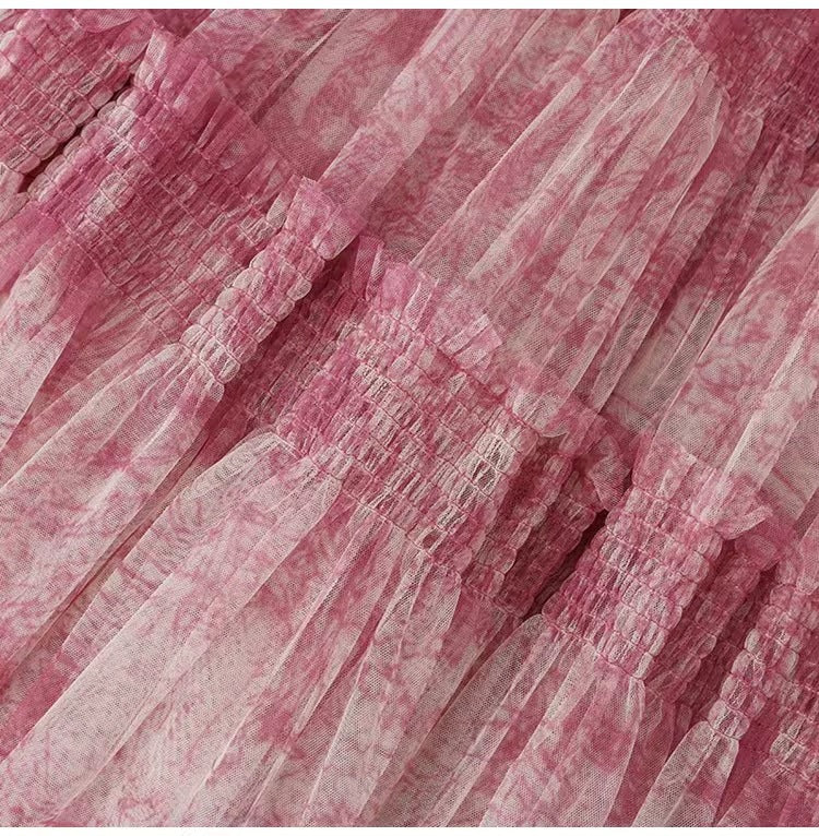 Ink Printing Skirt Elastic Waist Stitching Yarn