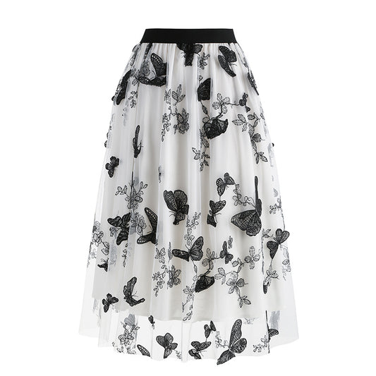 Women's Mesh Butterfly Embroidered Skirt