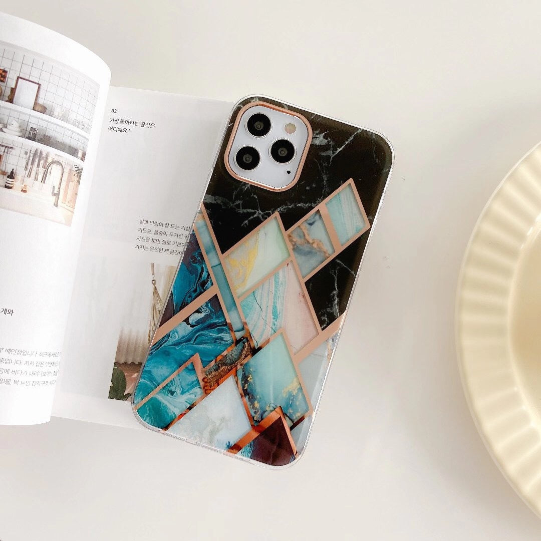 Electroplating Splicing Marble Pattern Mobile Phone Case