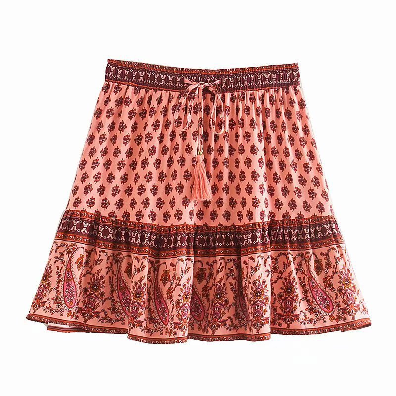 Printed elastic waist skirt for women