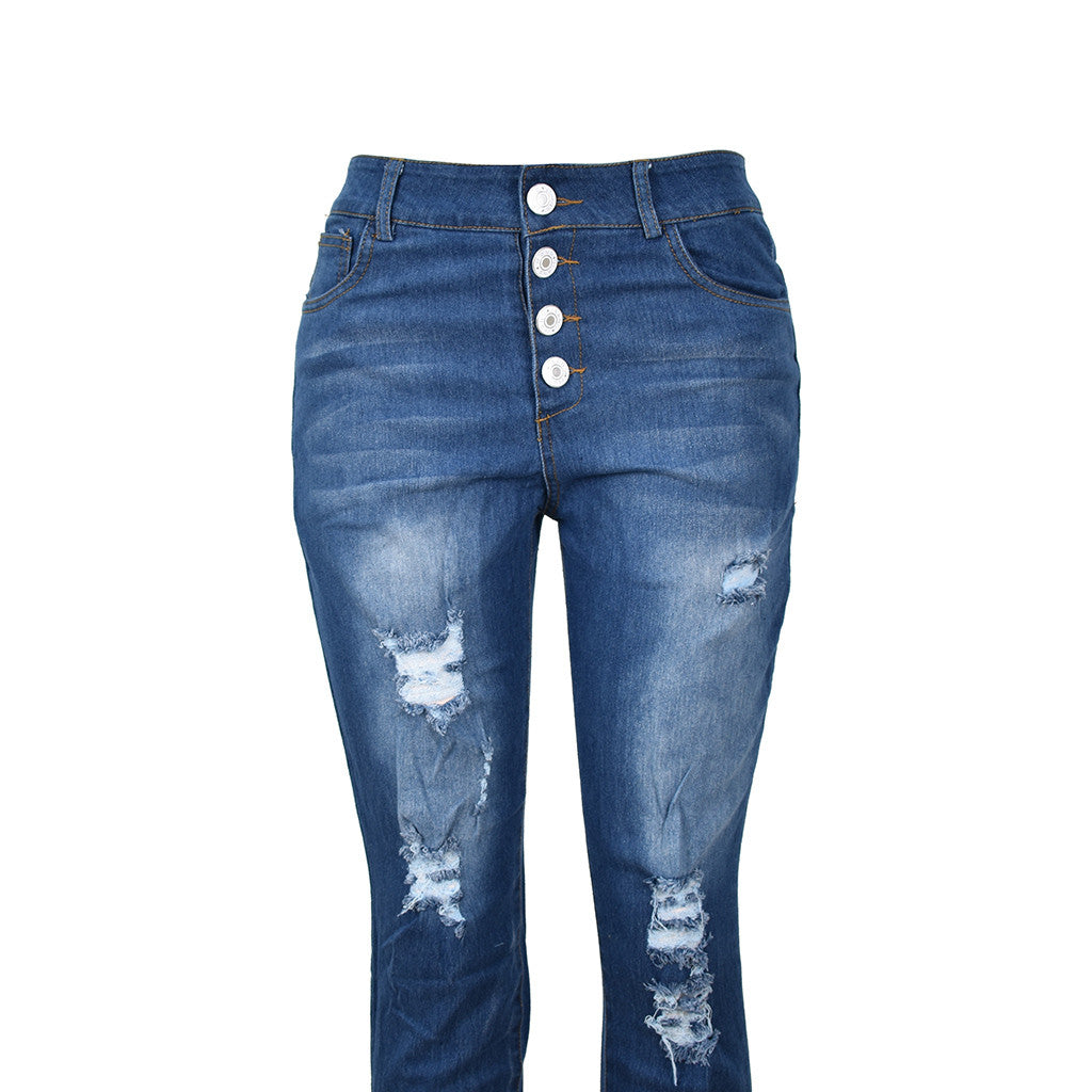 Pin buckle slim fit jeans for women