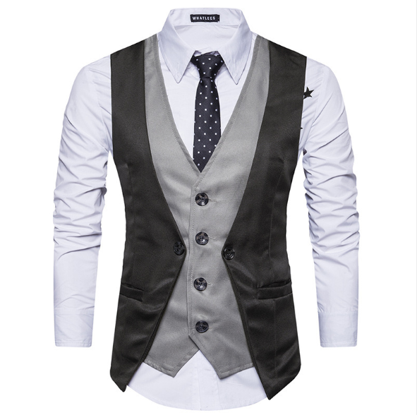 Men's new European code personality stitching suit vest men's cross-border fashion fake two men's vest