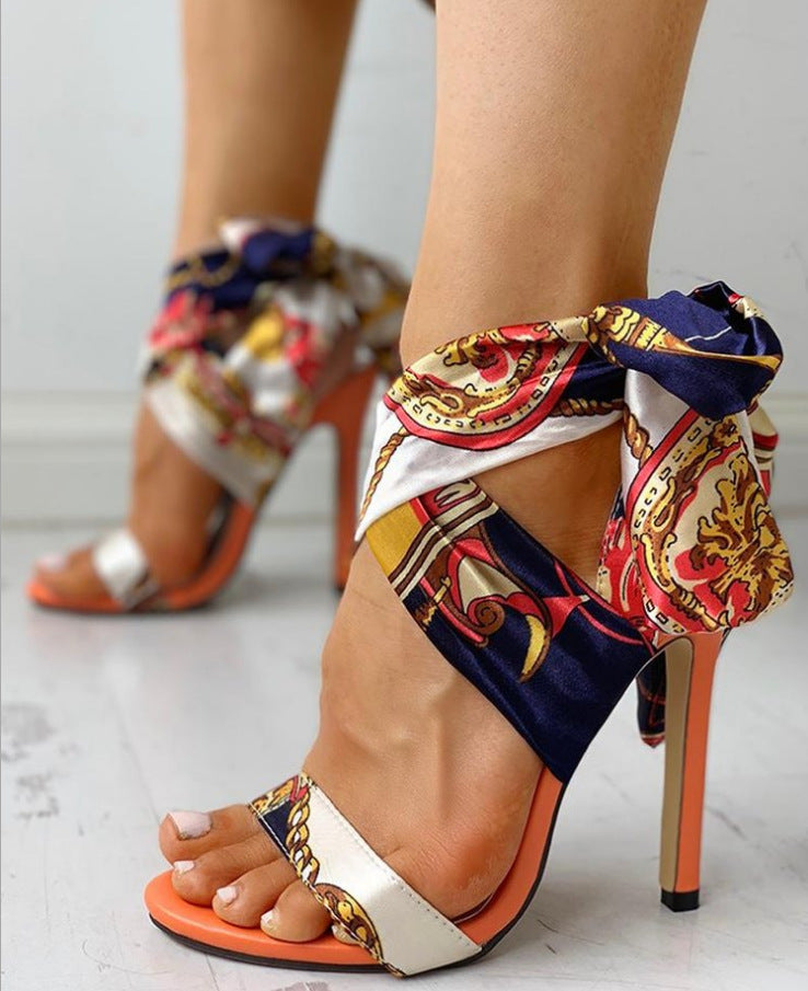 Lace pattern ladies large size super high stiletto sandals