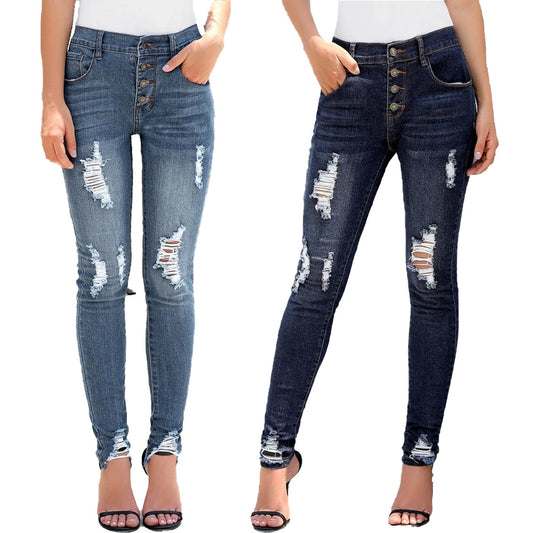 Low cut jeans with high waist and button for women