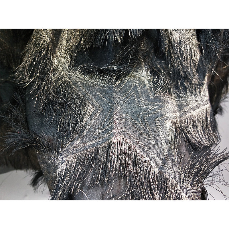 Gold Thread Elastic Waist Long Feather Skirt for women