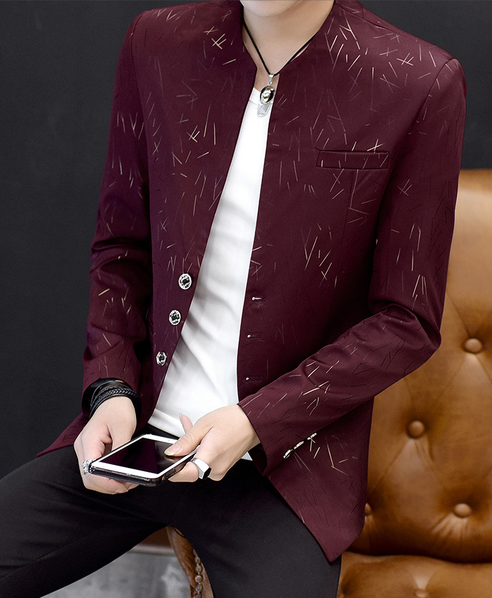 Men's printing small suit male Korean version of the self-cultivation collar collar tunic casual suit thin coat youth handsome scorpion