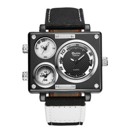 Men's Multi Time Zone Canvas Square Dial Plate Watch