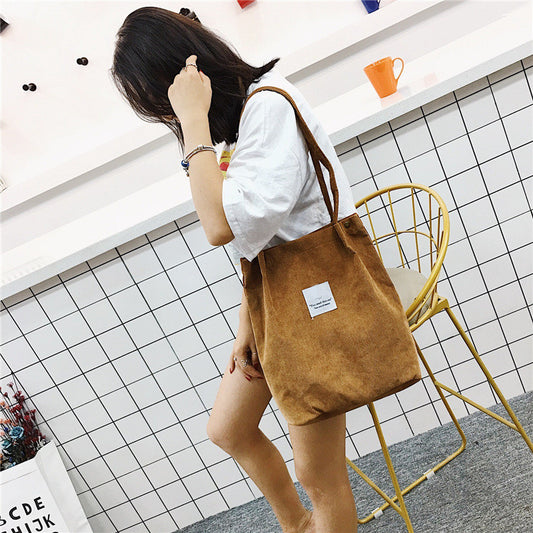 Summer literary small corduroy canvas bag simple tide female hand shoulder bag