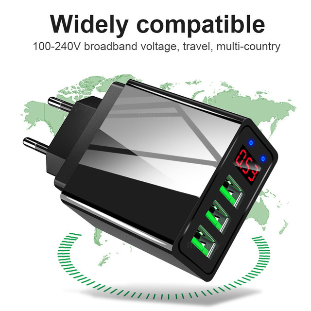 LED Display EU 3 Port USB Charger 3A