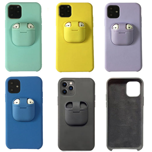 Compatible with Apple, 2 In1 Silicone Phone Case + AirPods Cover for iPhone 11 Pro Max Xs Max Xr X