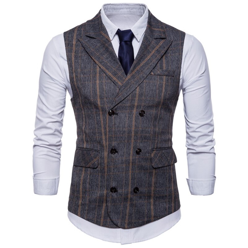 Double-breasted retro checked vest