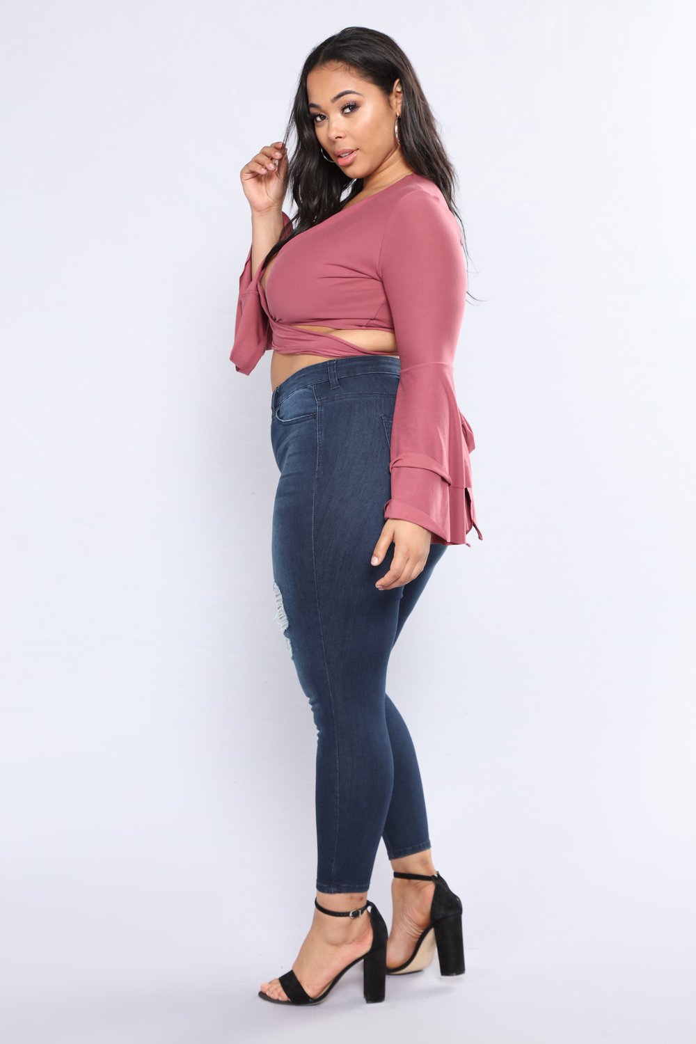 Large size women's hole dark blue big ass jeans women's clothing