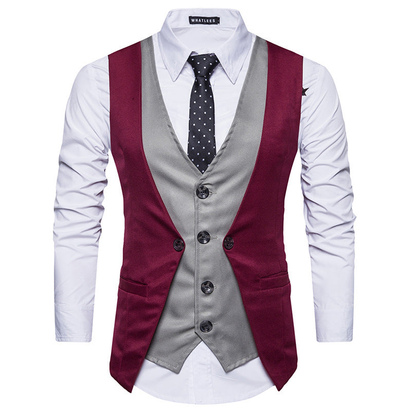 Men's new European code personality stitching suit vest men's cross-border fashion fake two men's vest