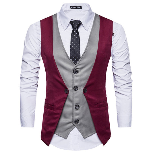 Men's new European code personality stitching suit vest men's cross-border fashion fake two men's vest