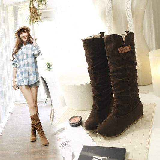 2021 Otoño Invierno suede botas planas con botas Scrub aumentar dentro zapatos de fondo plano mate tubo de cuero Martin de las mujeres botas