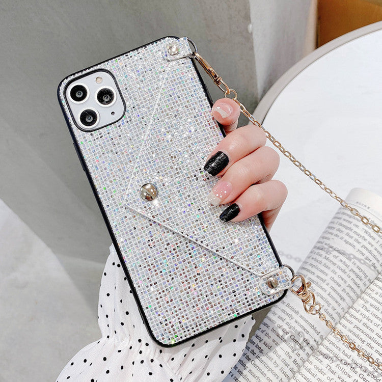 Flash Diamond Stylish Envelop Purse Shape Phone Case For iphone With Messenger Rope