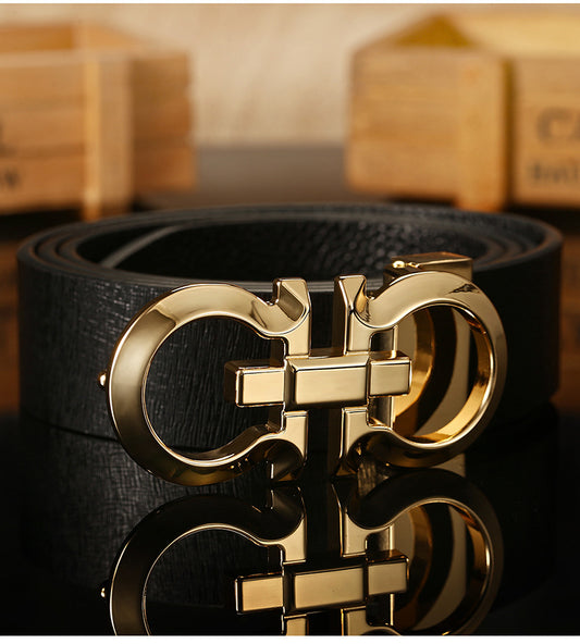 Belt male leather smooth buckle top layer cowhide