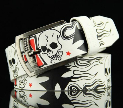 Funky Skull Print Leather Belt